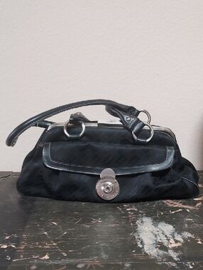 Black Women's Shoulder Bag with Silver Hardware
